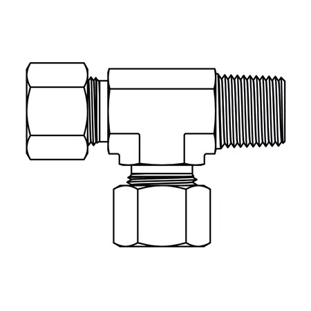 Tompkins Hydraulic Fitting, Metric CompressionS20(30X2.0) -12NPT MALE STUD RUN TEE MC6081-S20-12-S20